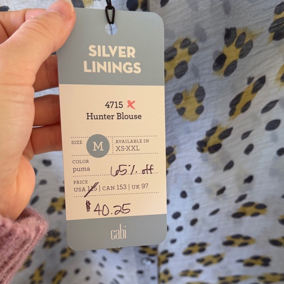 CAbi Hunter Blouse - Blue and Yellow-Green Patterned Blouse - Picture 2 of 8